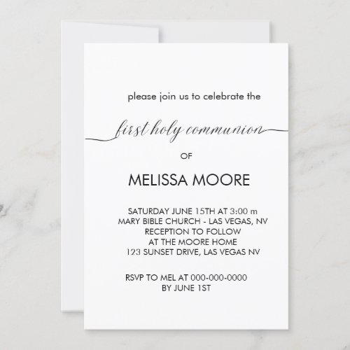 First Holy Communion Modern Minimalist Simple Invitation