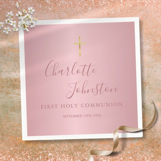 First Holy Communion Modern Rose Gold Pink Napkins (First Holy Communion Modern Rose Gold Pink Napkins)