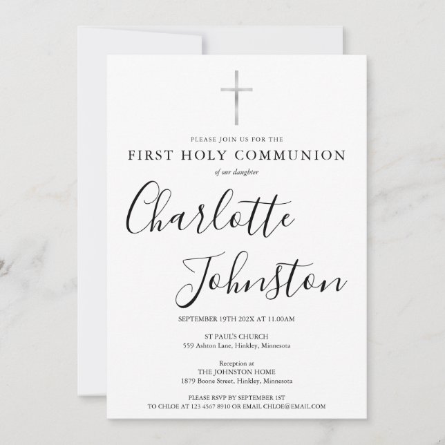First Holy Communion Modern Signature Script Invitation (Front)