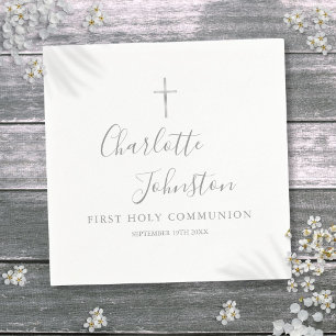 First Holy Communion Modern Silver Signature Napkins