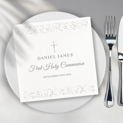 First Holy Communion Modern Silver Stardust  Napkins