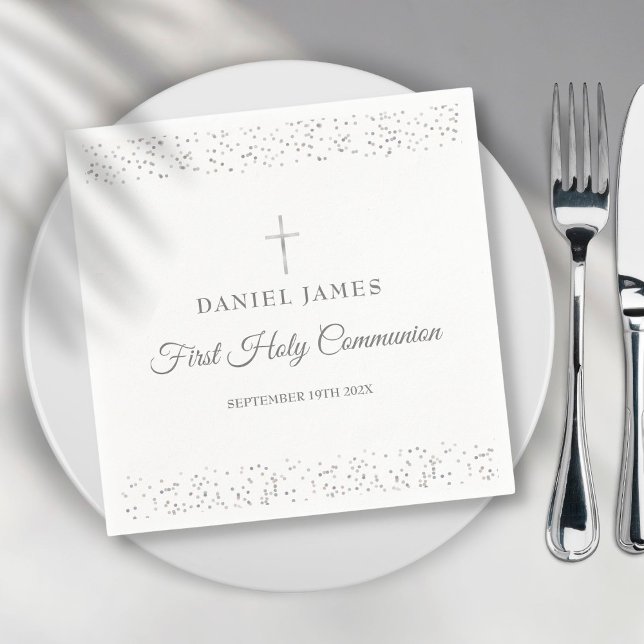 First Holy Communion Modern Silver Stardust  Napkins (Creator Uploaded)