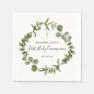 First Holy Communion Modern Woodland Greenery Napkins