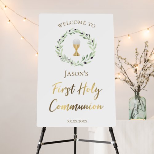 First Holy Communion olive wreath welcome sign