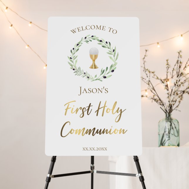 First Holy Communion olive wreath welcome sign (In Situ (Stand))