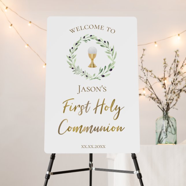 First Holy Communion olive wreath welcome sign (In Situ (Stand))