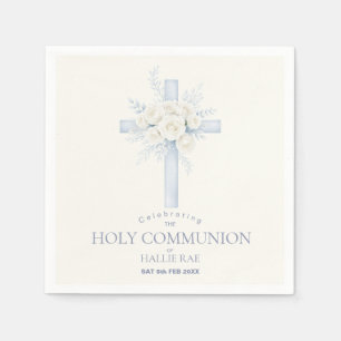 First Holy Communion Paper Napkins, Floral Cross Napkins