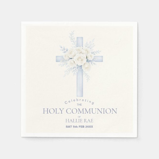 First Holy Communion Paper Napkins, Floral Cross Napkins (Front)