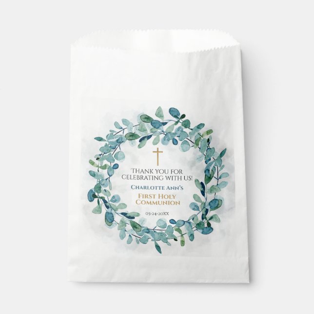 First Holy Communion Party Favor Bags Greenery (Front)