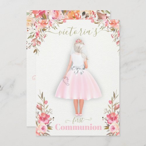 First Holy Communion Personalized Portrait Girl In Invitation