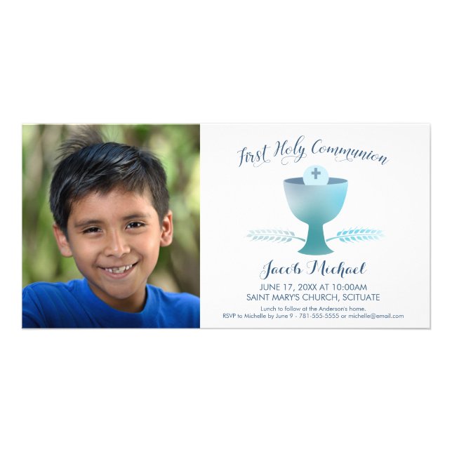 First Holy Communion Photo Card - Custom, Boy (Front)