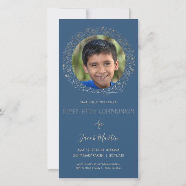First Holy Communion Photo Card - Invite, Boy (Front)