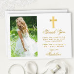 First Holy Communion Photo Gold Rounded Thank You Card<br><div class="desc">Elegant First Holy Communion Thank You Card with Gold Cross. Photo Front. Gold Text. Rounded Edges</div>