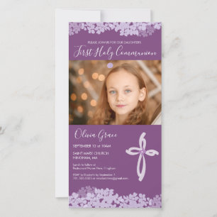 First Holy Communion Photo Invitation Card - Girl