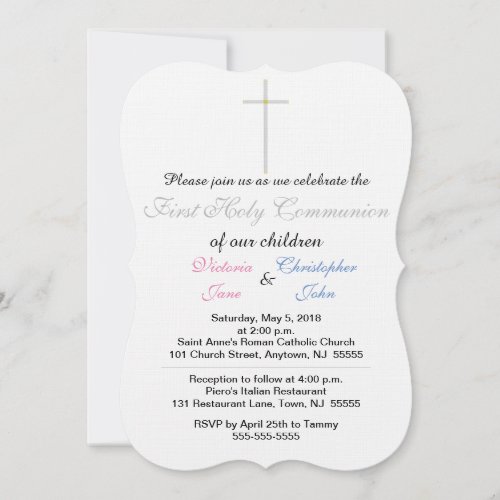 First Holy Communion Pink Blue Twins Invitation