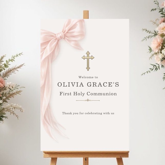 First Holy Communion Pink Bow Girl Welcome Foam Board (Creator Uploaded)
