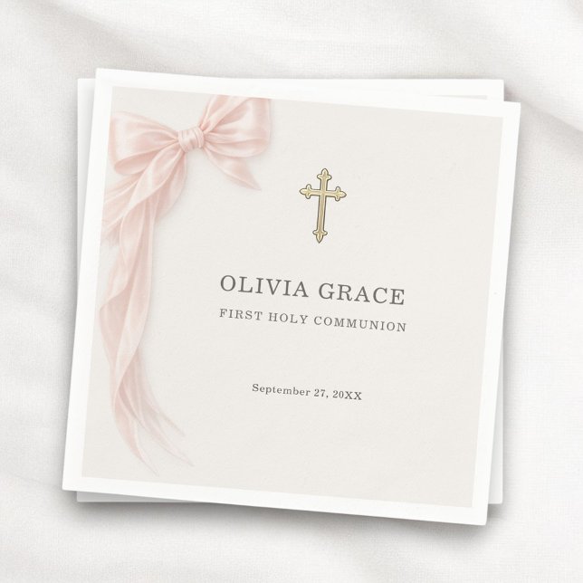 First Holy Communion Pink Coquette Bow Girl  Napkins (Creator Uploaded)