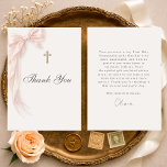 First Holy Communion Pink Coquette Bow Girl  Thank You Card<br><div class="desc">Elegant First Holy Communion thank you card featuring a soft pink coquette bow design for a graceful and feminine celebration. Perfect for thanking friends and family for their love, support, and gifts after your daughter special sacrament. Ideal for coordinating with communion invitations and party stationery. Editable text. Print ready layout....</div>