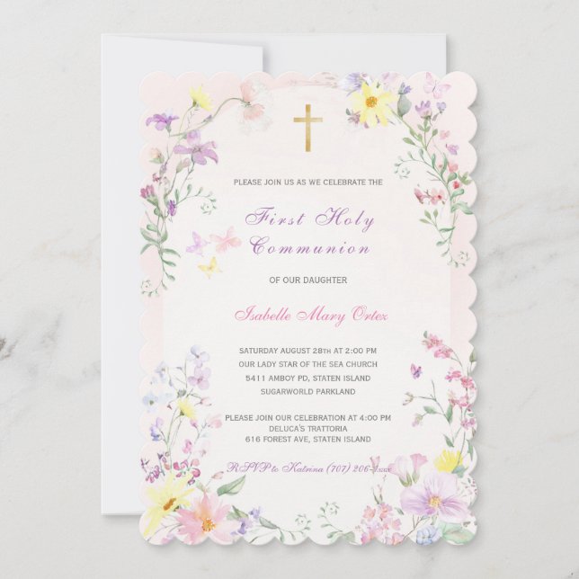 First Holy Communion Pink Girl Invitation (Front)