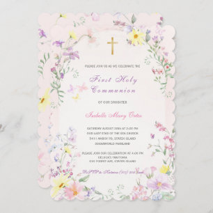 First Holy Communion Pink Girl Invitation