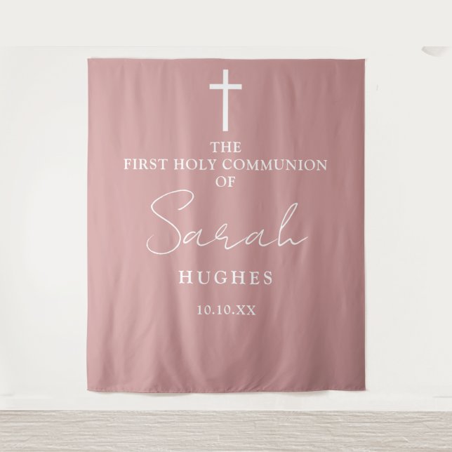 First Holy Communion Pink Photo Backdrop (Front)