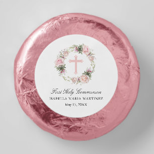 First Holy Communion Pink Rose Floral Cross Dipped Oreo Cookie Favors