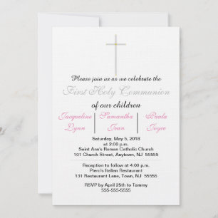 First Holy Communion Pink Triplets Invitations