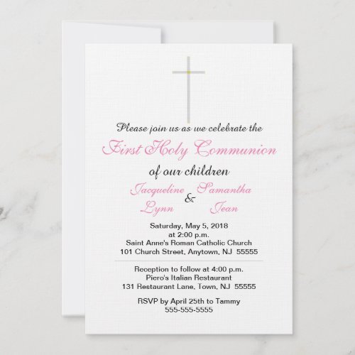 First Holy Communion Pink Twins Invitations