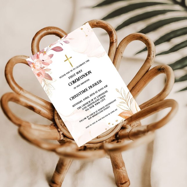 First holy communion pink watercolor splash  invit invitation (Creator Uploaded)