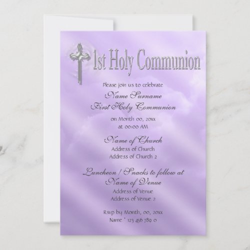 First holy communion purple religious card