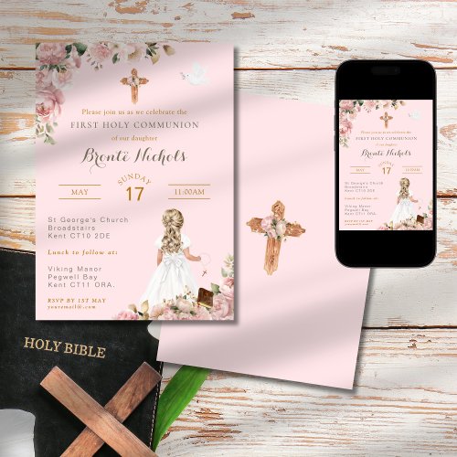 First Holy Communion Religious Pink Girl