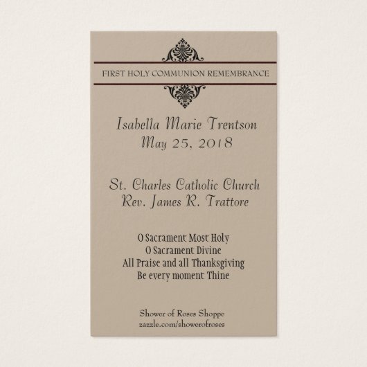 FIRST HOLY COMMUNION REMEMBRANCE HOLY CARD (Back)
