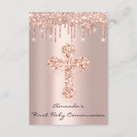 First Holy Communion Rose Drips Christian Cross Invitation