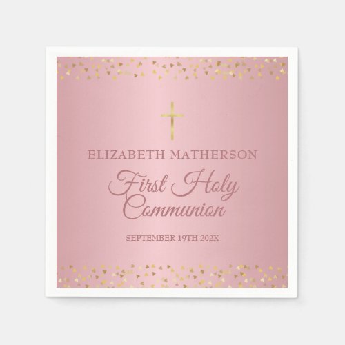 First Holy Communion Rose Gold Hearts Napkins