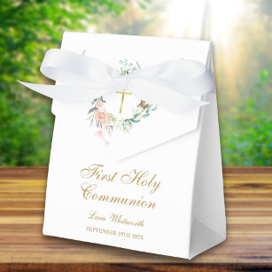 First Holy Communion Roses Floral Garland Favor Boxes