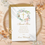First Holy Communion Roses Floral Gold Script Thank You Card<br><div class="desc">Featuring a delicate watercolor floral garland,  this chic first holy communion thank you card can be personalized with your special thank you message. You can customize the reverse to your favorite color or add additional information. Designed by Thisisnotme©</div>