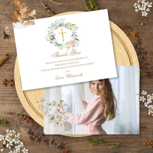 First Holy Communion Roses Floral Photo Gold