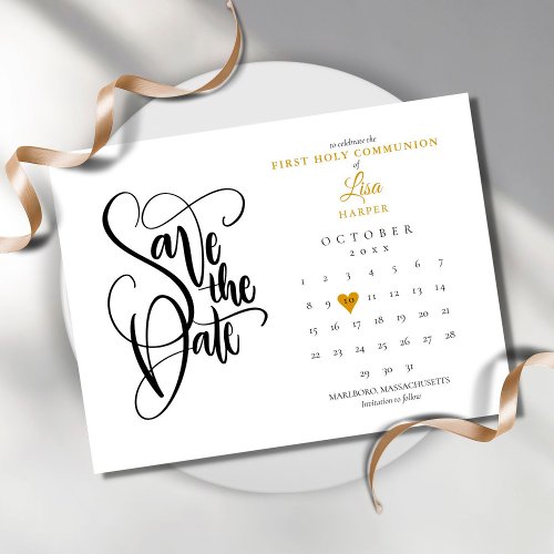 First Holy Communion Save the Date Calendar Announcement Postcard