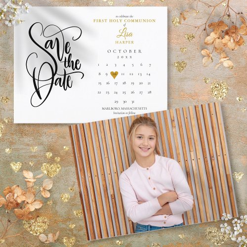 First Holy Communion Save the Date Calendar Photo Announcement Postcard