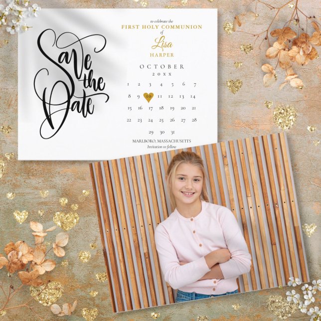 First Holy Communion Save the Date Calendar Photo Announcement Postcard