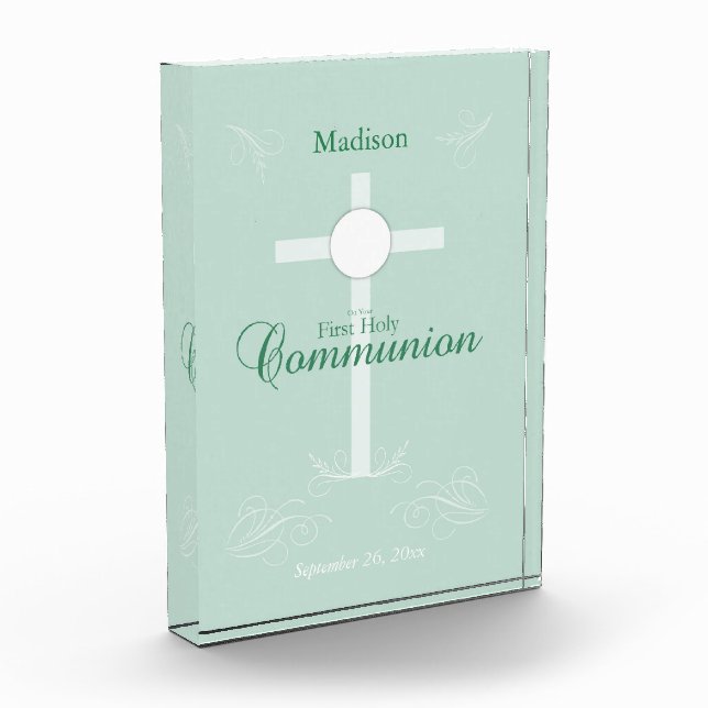 First Holy Communion, Script in Soft Green Acrylic Award (Left)