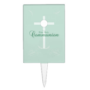 First Holy Communion, Script in Soft Green Cake Topper