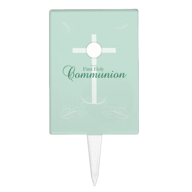First Holy Communion, Script in Soft Green Cake Topper (Front)