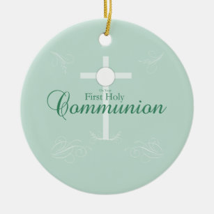 First Holy Communion, Script in Soft Green Ceramic Ornament