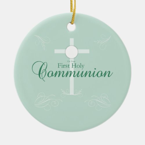 First Holy Communion Script in Soft Green Ceramic Ornament