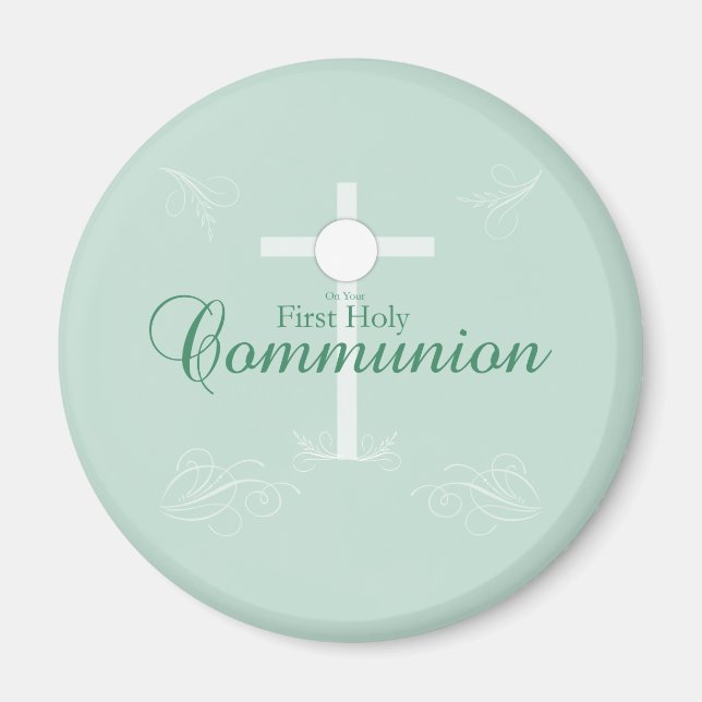 First Holy Communion, Script in Soft Green Magnet (Front)