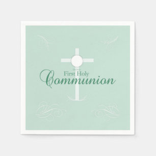 First Holy Communion, Script in Soft Green Paper Napkins