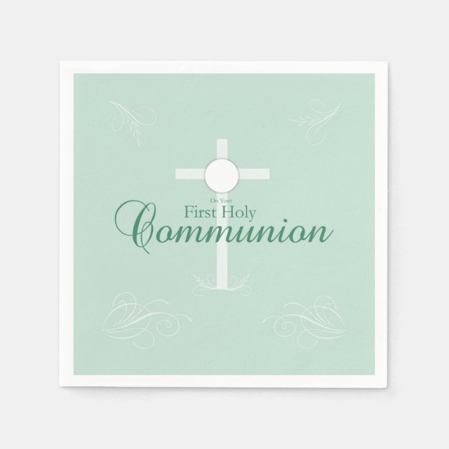 First Holy Communion, Script in Soft Green Paper Napkins (Front)