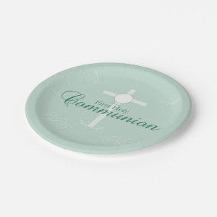 First Holy Communion, Script in Soft Green Paper Plates