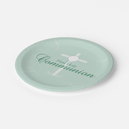 First Holy Communion Script in Soft Green Paper Plates
